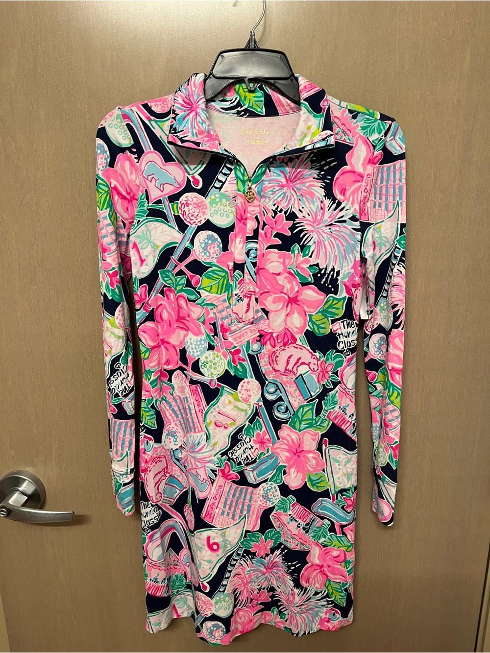 Lilly Pulitzer Golf Floral-Print Long Sleeve Shift Dress size XS